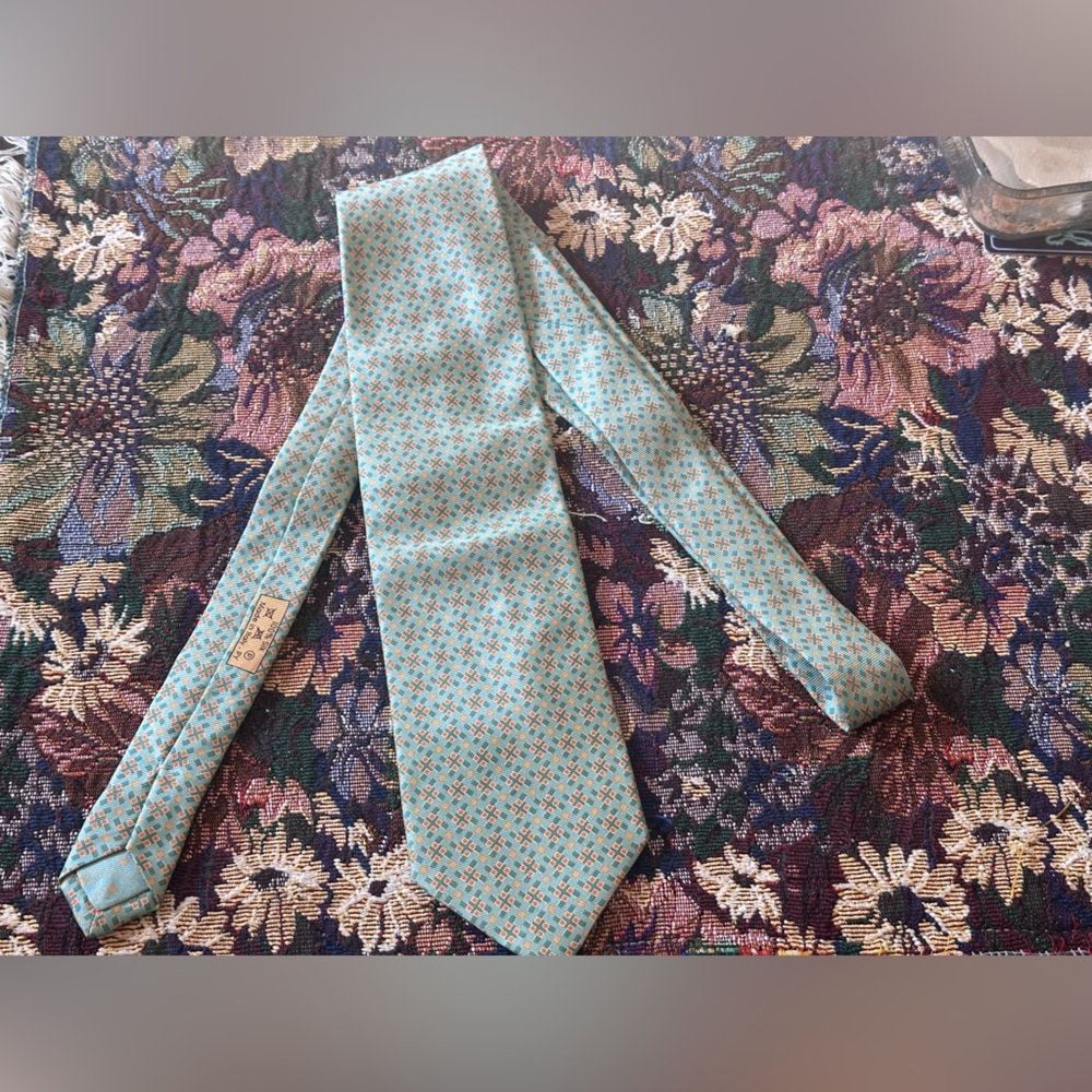Dunhill Teal and Orange Geometric Pattern 100% Silk Men’s  Tie